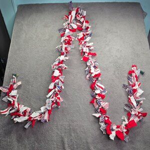 Fabric Garland Rustic Rag Lighted 11' Farmhouse Red White Blue Candy Cane Stripe